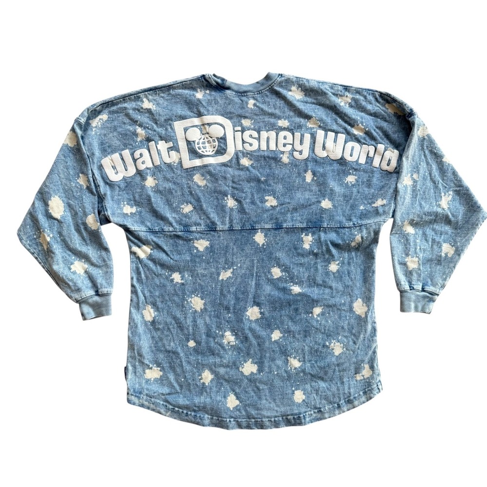 Disney World Spirit Jersey Blue Bleach Splatter Acid Wash Logo Top Womens Small‎